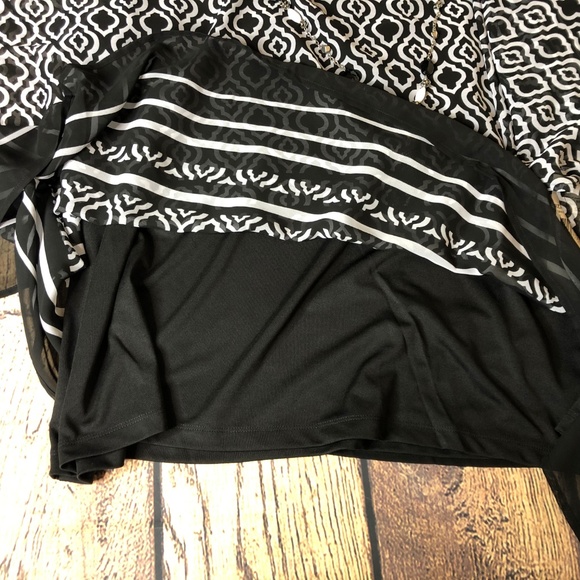 Alfred Dunner Black Geo Blouse Top Poncho Kimono - Picture 6 of 7